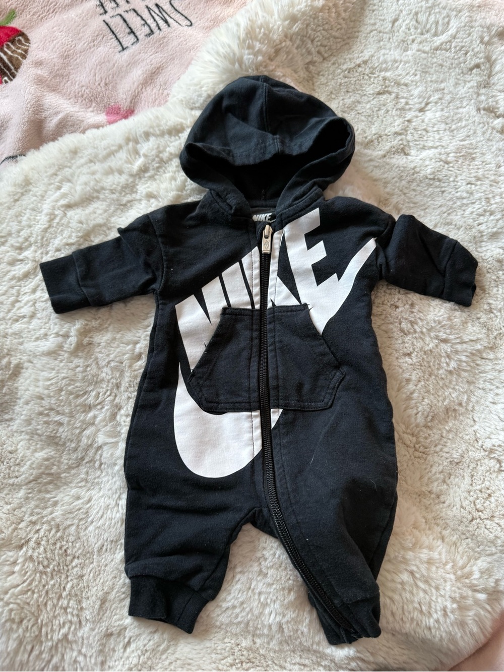 Nike Black and White Baby Hooded One-Piece
